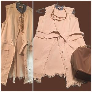 Cream Jean dress with belt and front buttons. Size small. Used item